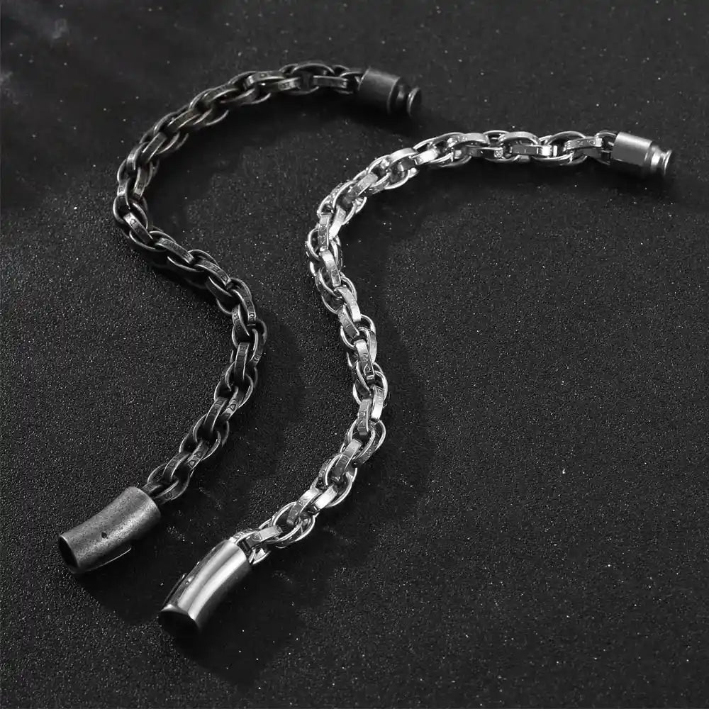 Classic stainless steel rope chain bracelet with polished finish and magnetic clasp.