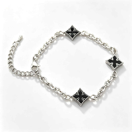 Midnight Rhombus Cross Bracelet - Gothic Aesthetic Jewelry by Mort 7