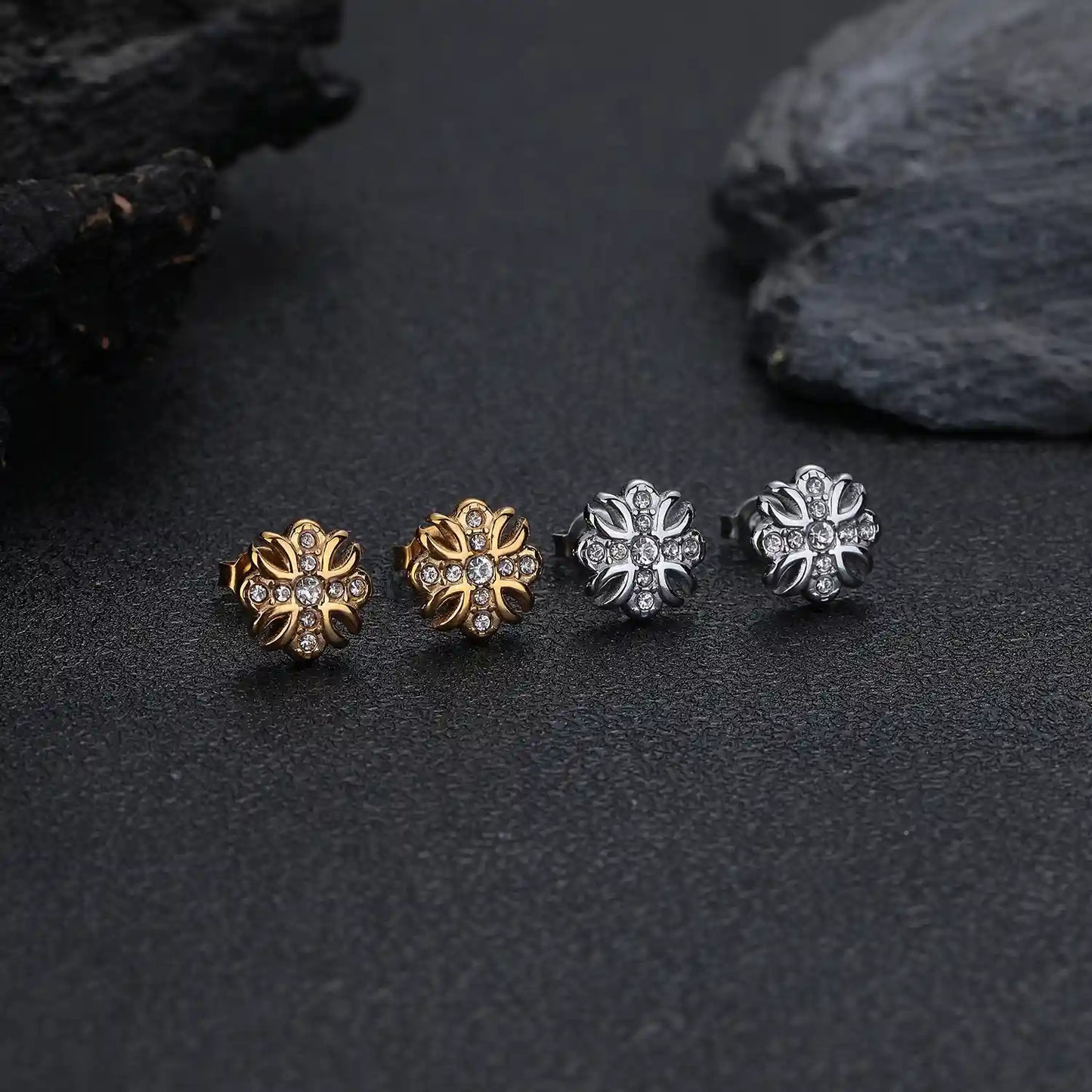 Elegant Crystal Flower Earrings - Gold & Silver Finish