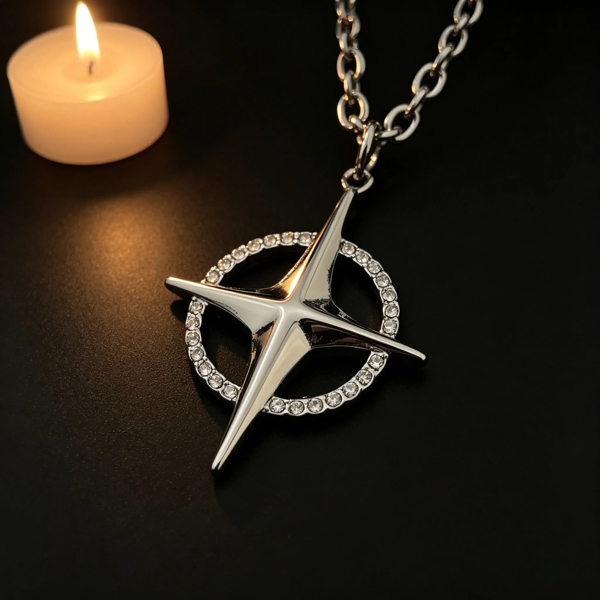 North Star Halo Cross Pendant - Gothic Aesthetic Jewelry by Mort 7