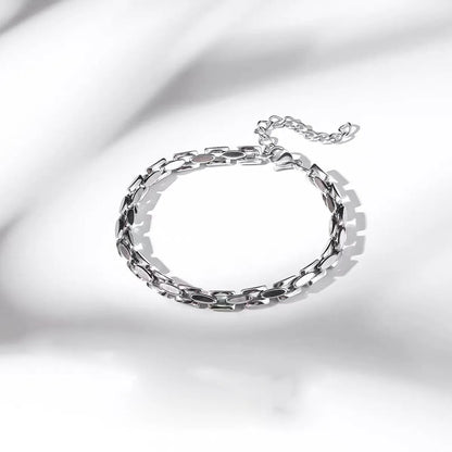 Unisex stainless steel geometric link bracelet in silver tone