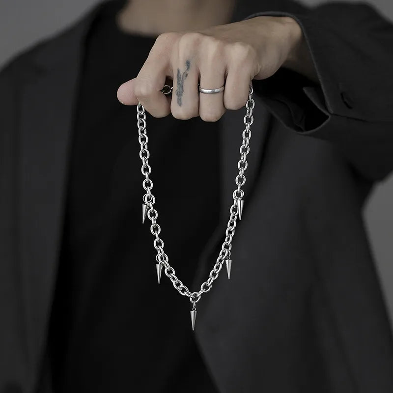 Stainless Steel Spike Charm Chain Necklace – Gothic Punk Link Necklace for Men & Women