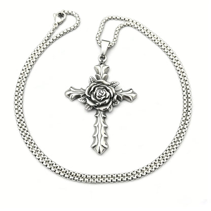Gothic Rose Cross Pendant - Gothic Aesthetic Jewelry by Mort 7