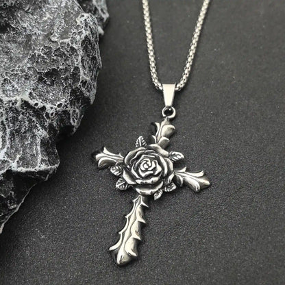 Gothic Rose Cross Pendant - Gothic Aesthetic Jewelry by Mort 7