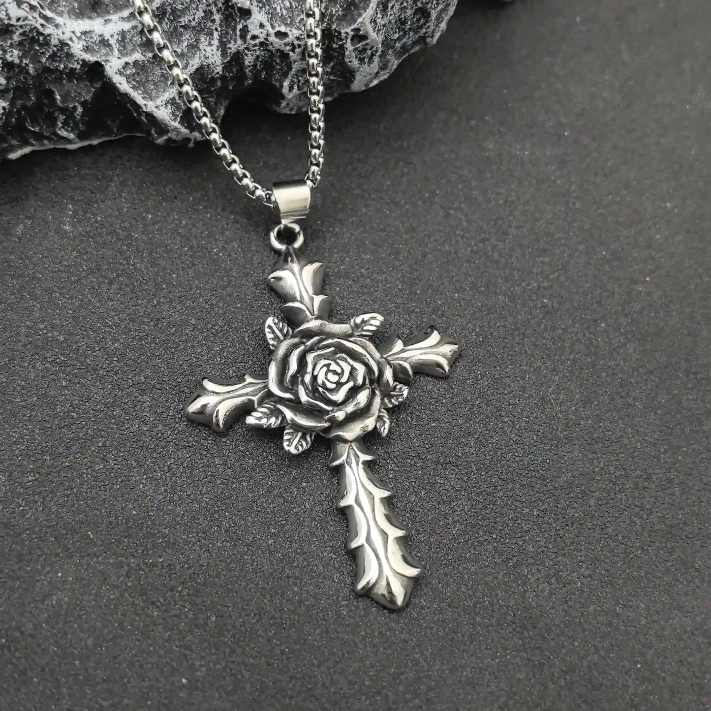 Gothic Rose Cross Pendant - Gothic Aesthetic Jewelry by Mort 7
