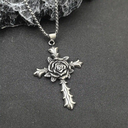 Gothic Rose Cross Pendant - Gothic Aesthetic Jewelry by Mort 7