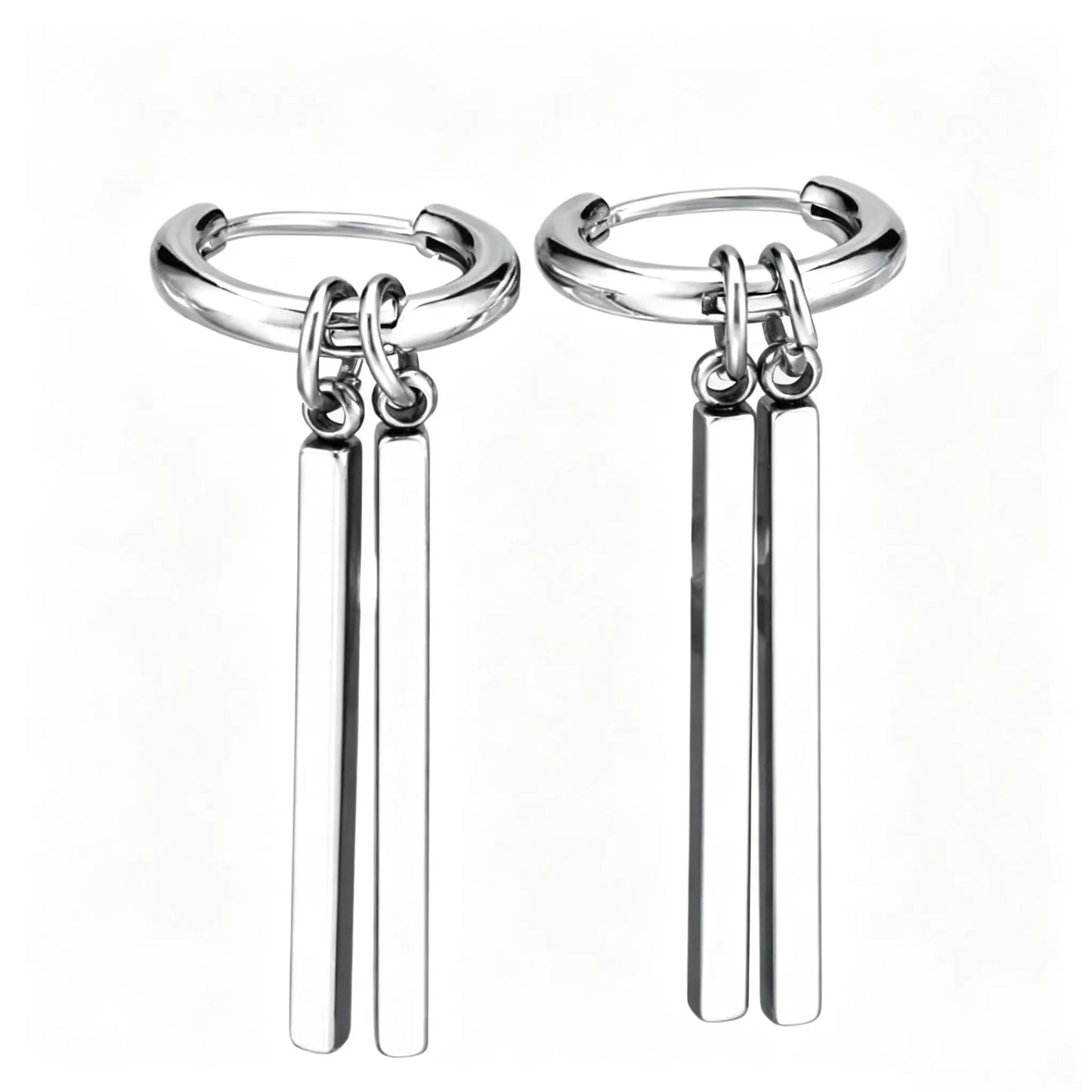 Industrial minimalist bar dangle hoop earring made of 316L stainless steel