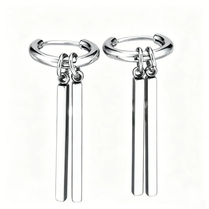 Industrial minimalist bar dangle hoop earring made of 316L stainless steel