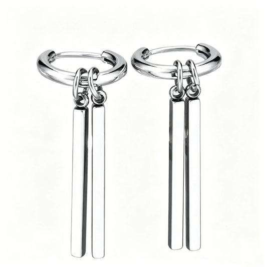 Industrial minimalist bar dangle hoop earring made of 316L stainless steel
