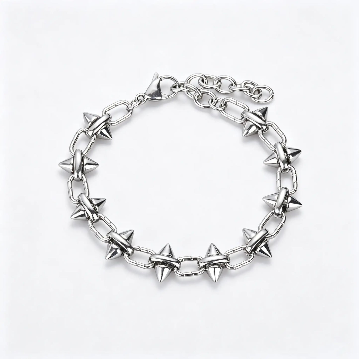Unisex punk spiked link bracelet made of durable 316L stainless steel for an edgy streetwear look.