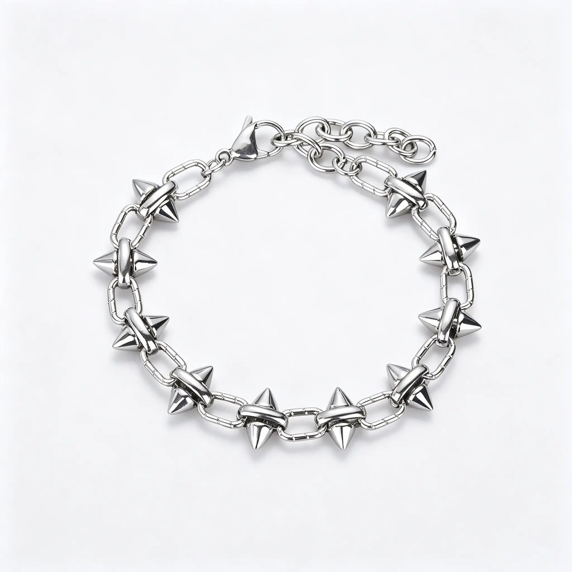 Unisex punk spiked link bracelet made of durable 316L stainless steel for an edgy streetwear look.