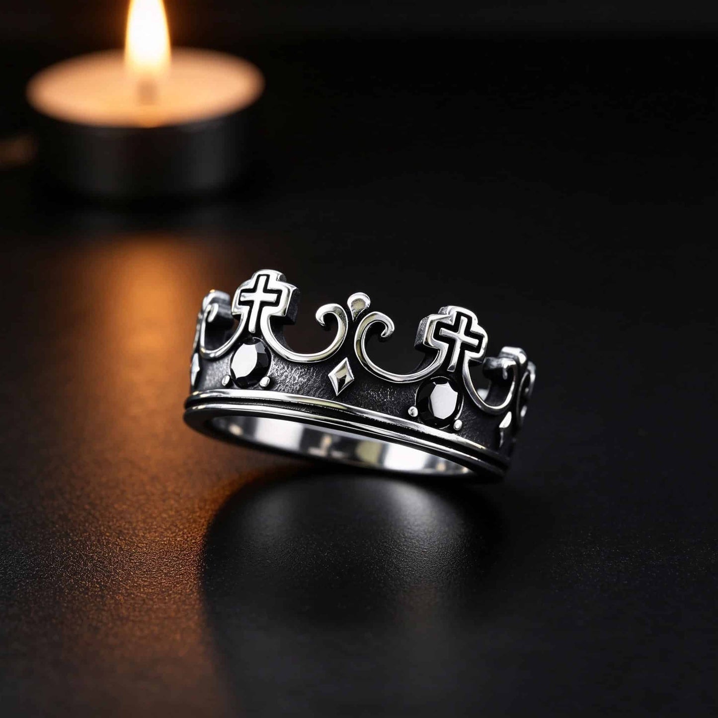 Gothic Dark Royal Crown Cross Ring | Black & Red Stone - Gothic Aesthetic Jewelry by Mort 7