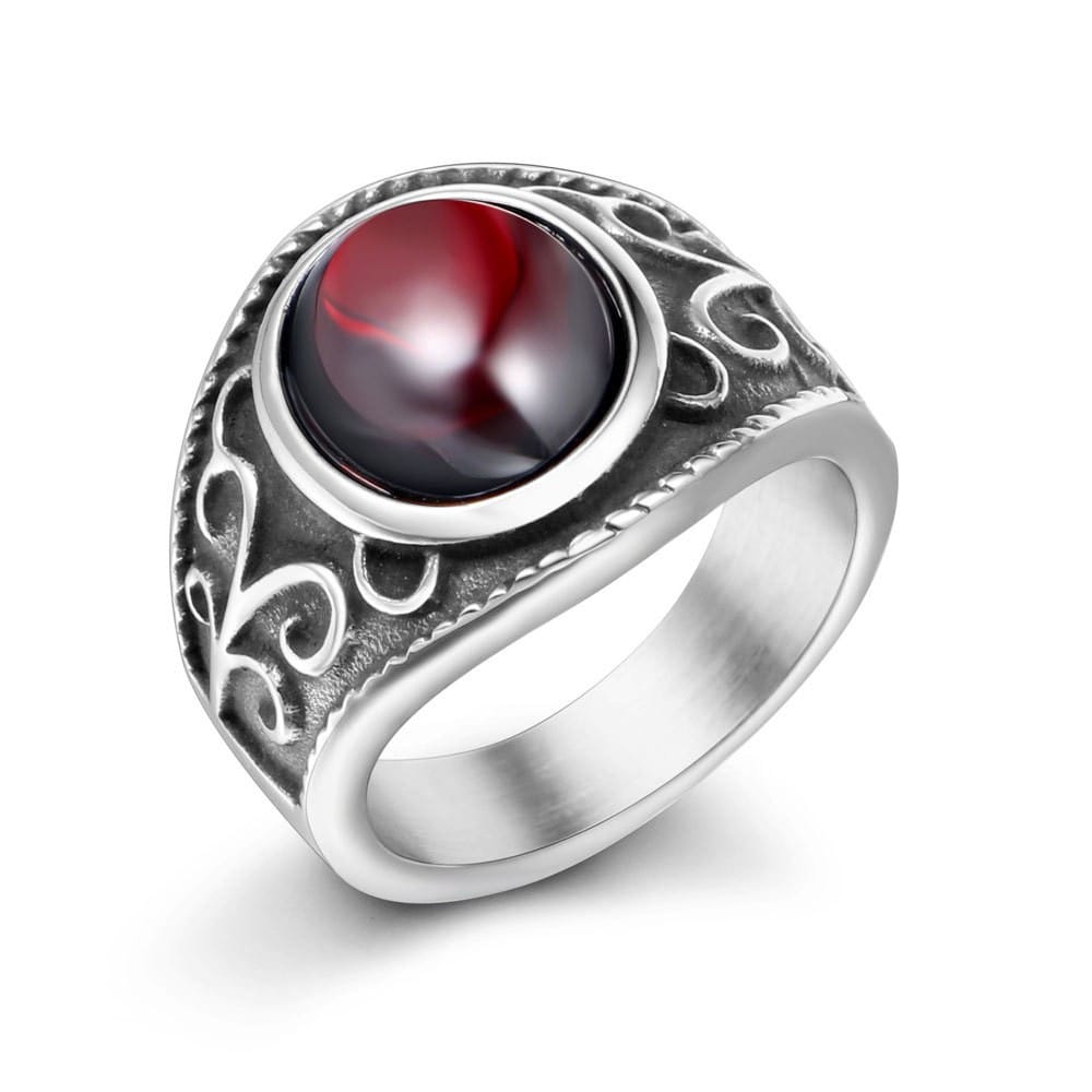Gothic Red Garnet Signet Ring - Gothic Aesthetic Jewelry by Mort 7