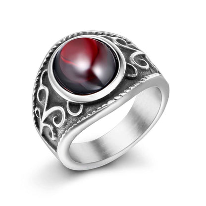 Gothic Red Garnet Signet Ring - Gothic Aesthetic Jewelry by Mort 7