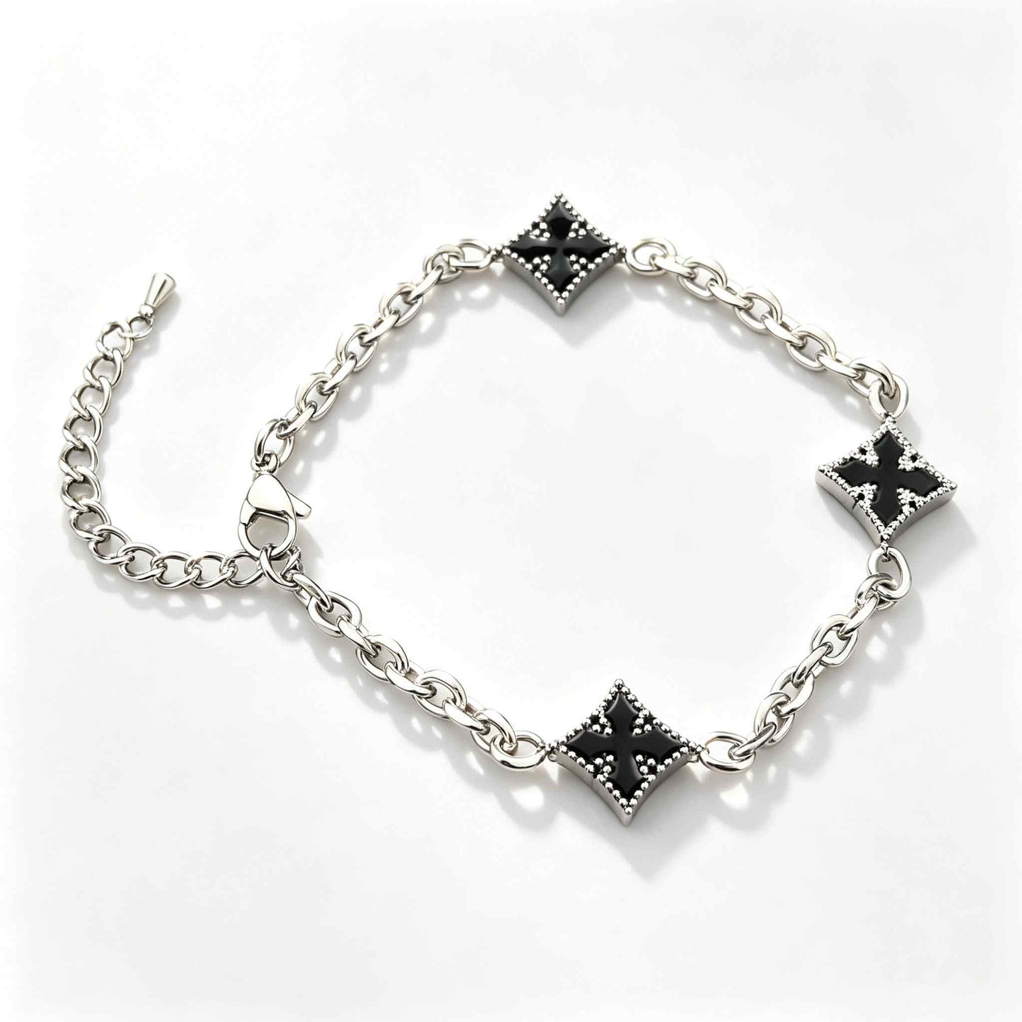 Midnight Rhombus Cross Bracelet - Gothic Aesthetic Jewelry by Mort 7