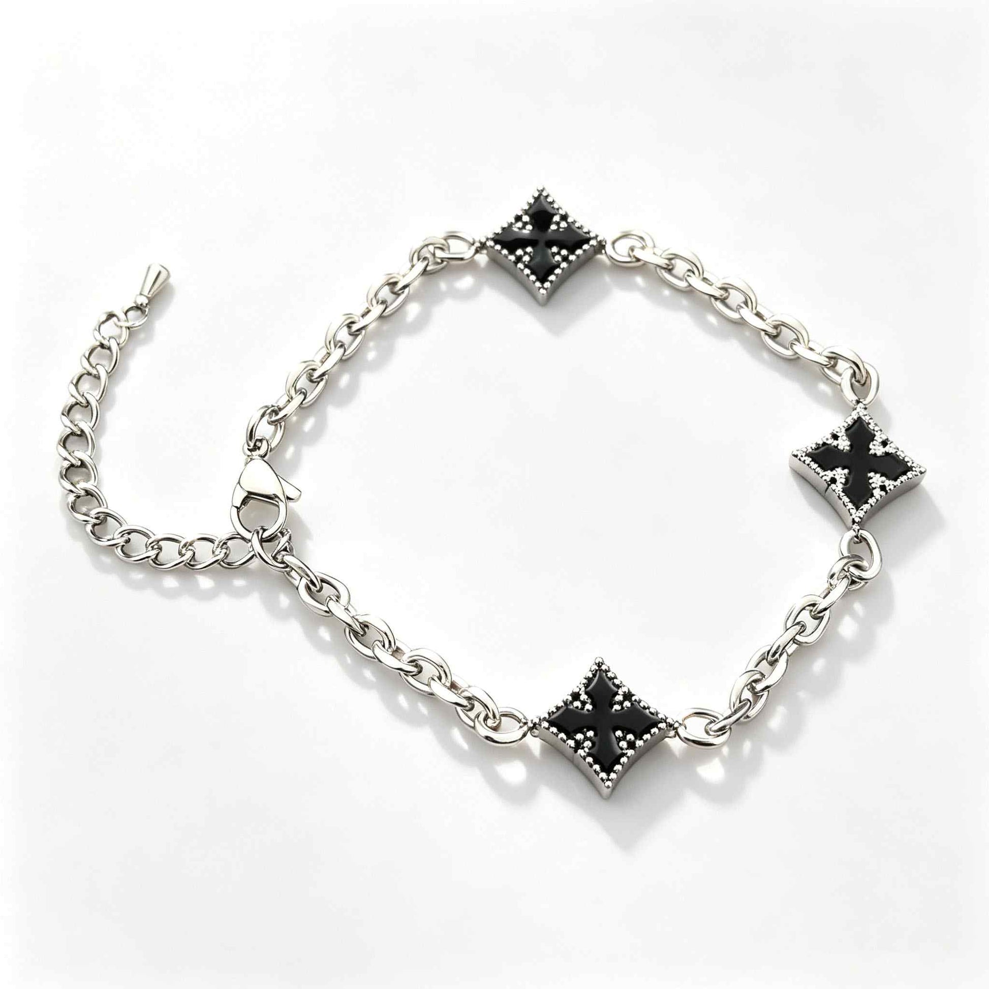 Midnight Rhombus Cross Bracelet - Gothic Aesthetic Jewelry by Mort 7