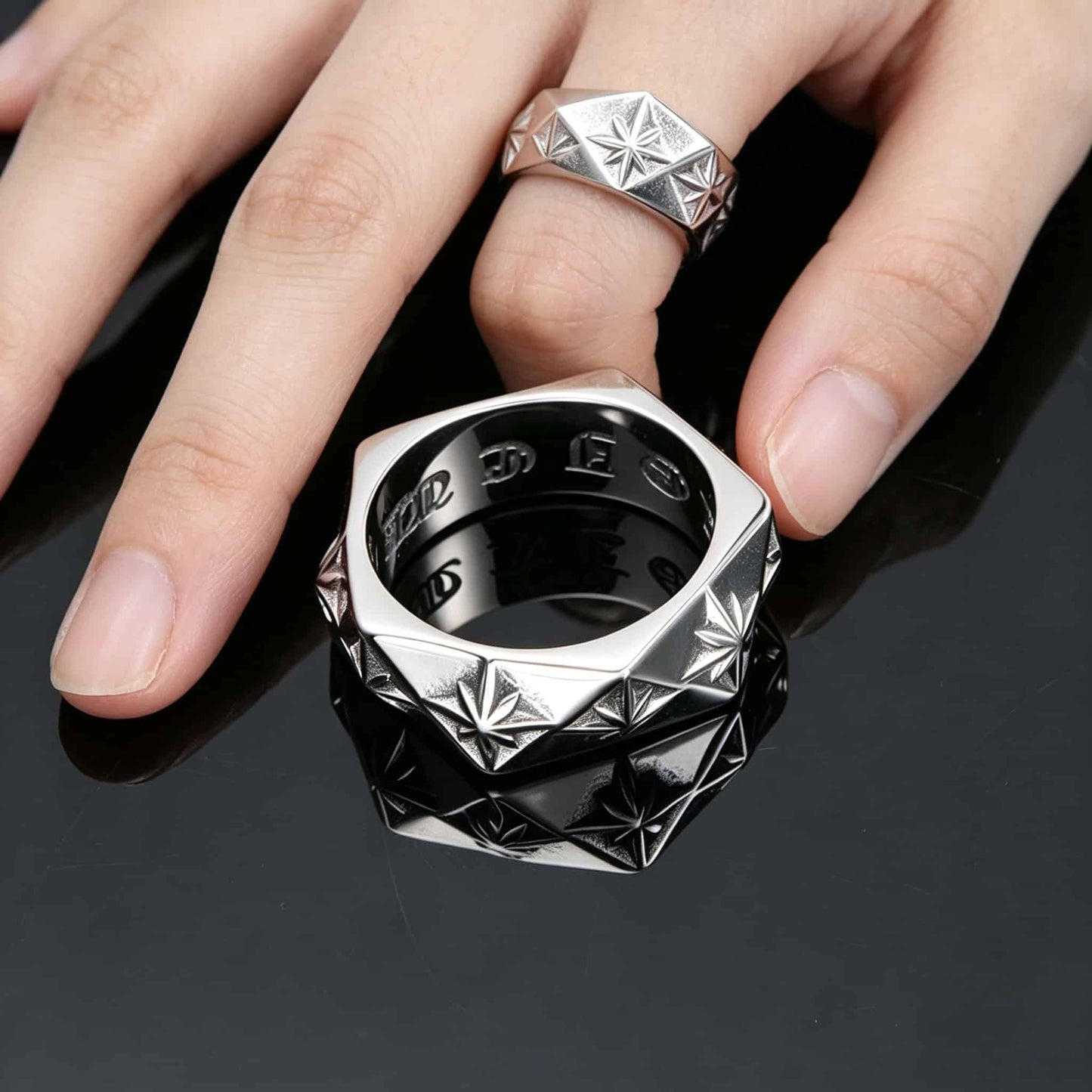 North Star Hexagon Ring - Gothic Aesthetic Jewelry by Mort 7