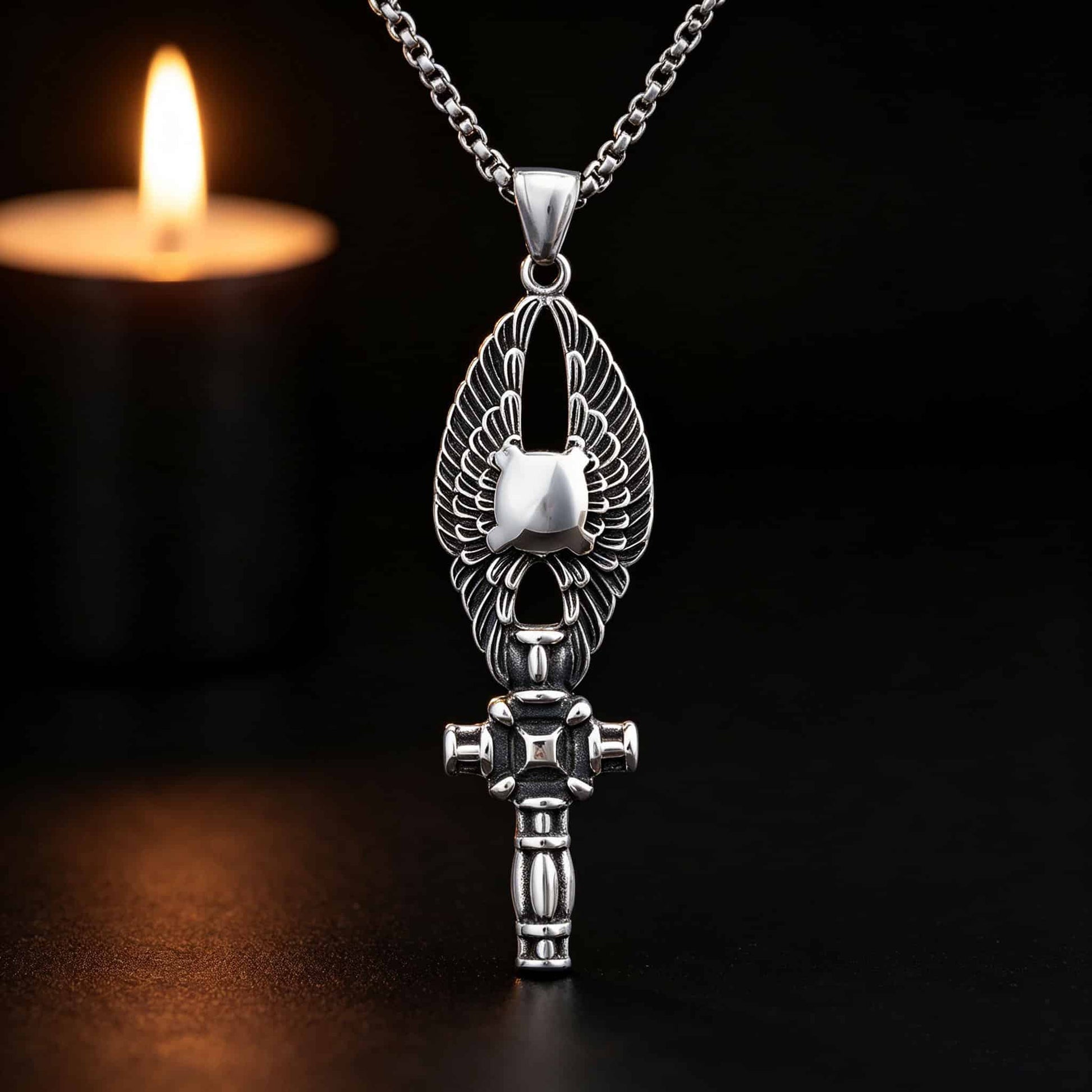 Wings of Eternal Life Ankh Necklace - Gothic Aesthetic Jewelry by Mort 7